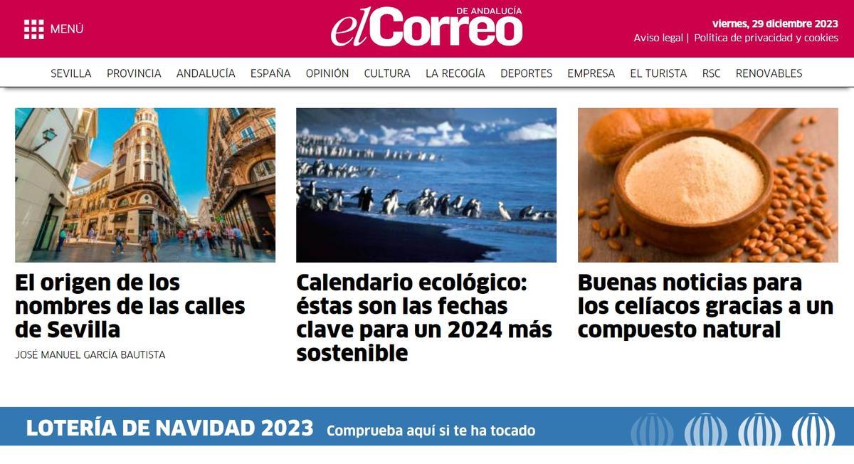 Una imagen de la web de 'El Correo de Andalucía'.