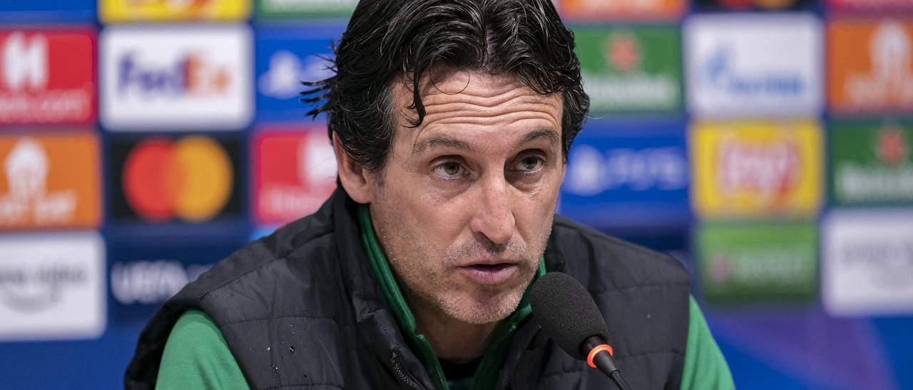 Unai Emery, durante la rueda de prensa de este martes previa al duelo entre Atalanta y Villarreal.