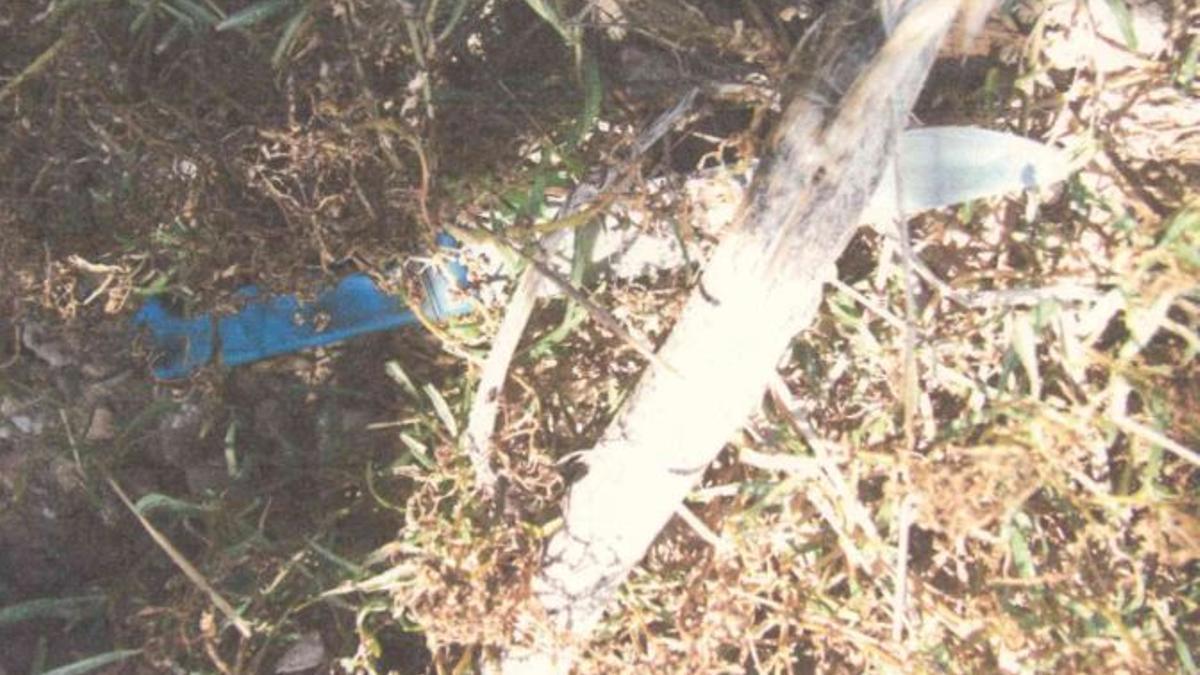 Cuchillo encontrado en un bancal por la Guardia Civil, supuestamente el arma del crimen de Halloween de Murcia.