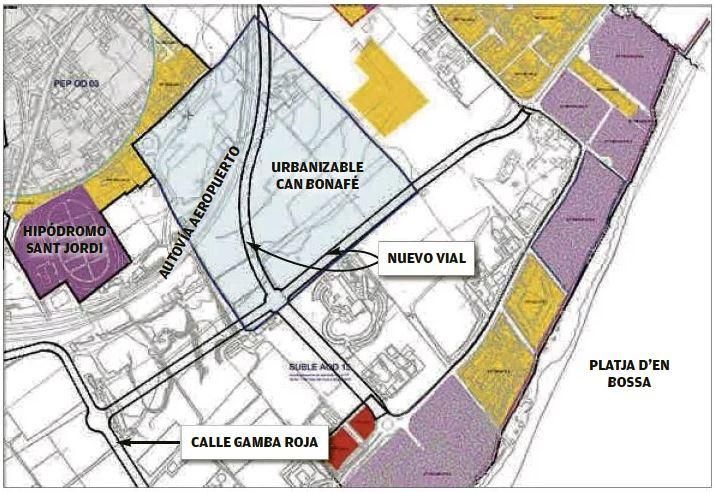 El vial proyectado que atraviesa los terrenos de Matutes en Platja d'en Bossa. | D. I.