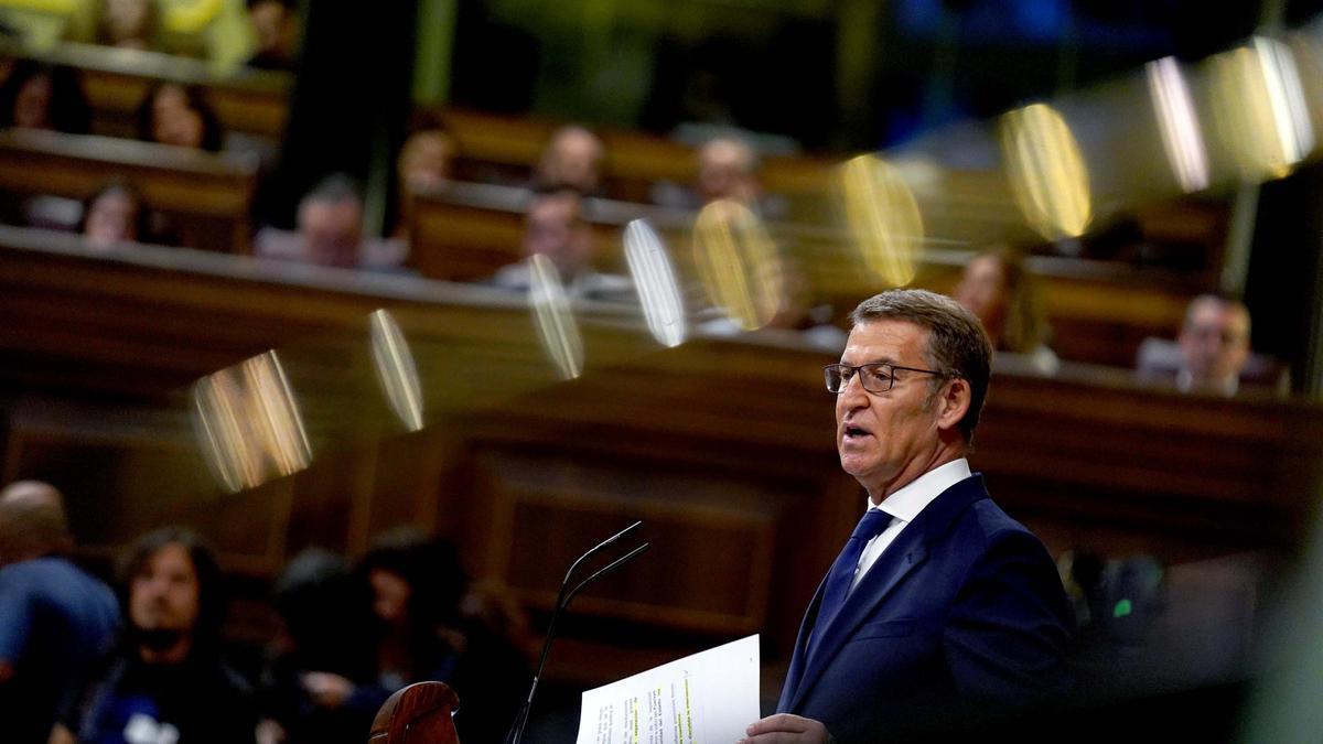 Alberto Nuñez Feijóo  durante el primer pleno y debate de investidura del candidato Feijóo , en el Congreso de los Diputados