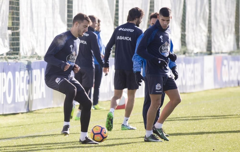 Gaël Kakuta trabajó esta mañana en Abegondo por primera vez desde su incorporación al Deportivo, donde jugará cedido hasta final de temporada.