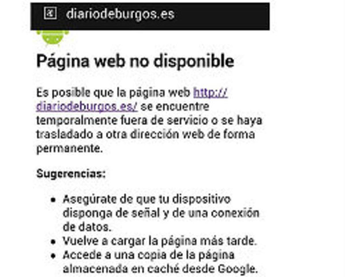 Captura de la web del ’Diario de Burgos’, que ha tingut problemes informàtics.