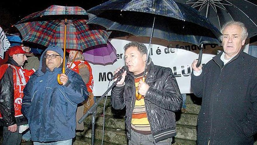 Representantes sindicales, durante la anterior protesta.