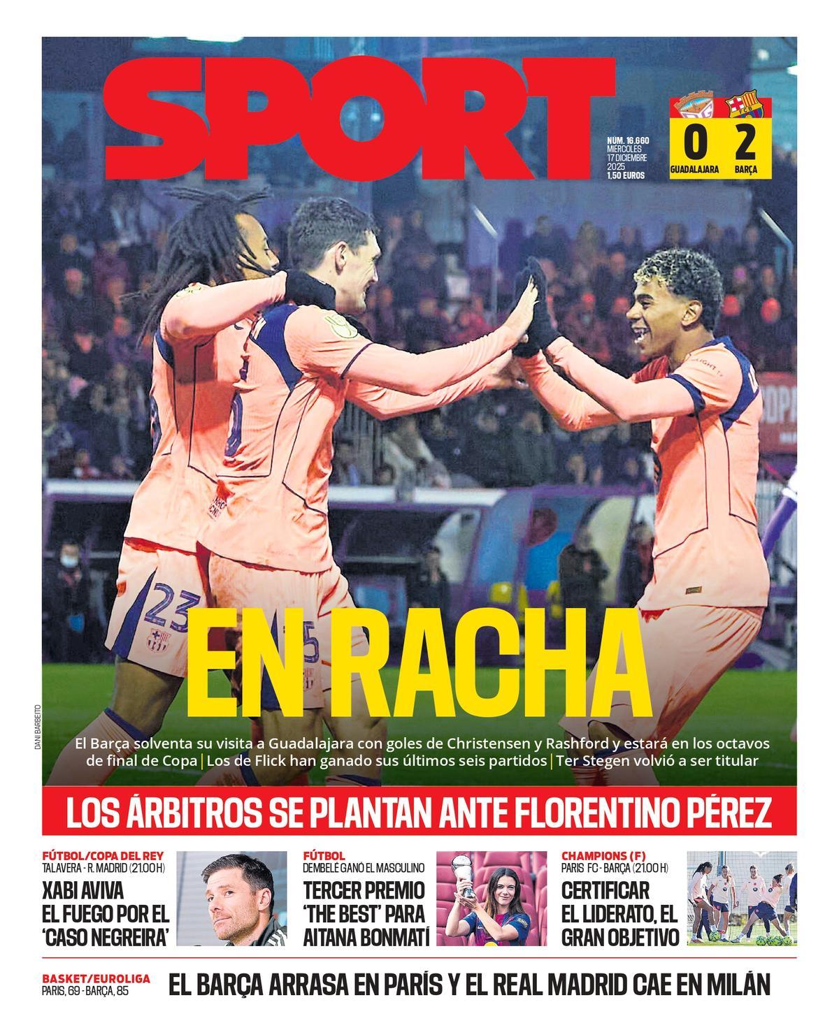 Esta es la portada de SPORT de hoy miércoles, 17 de diciembre de 2025