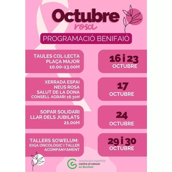Benifaió se tiñe de rosa para conmemorar el mes de la lucha contra el cáncer de mama