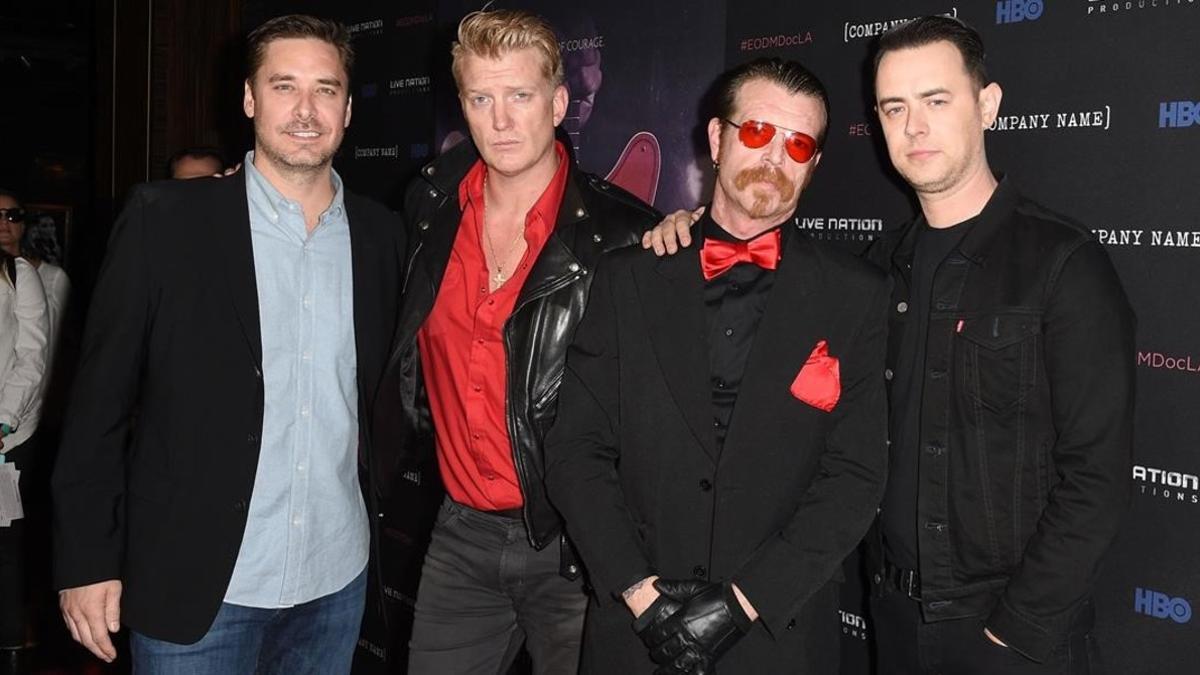 Sean Stuart, Josh Homme, Jesse Hughes y Colin Hanks, de izquierda a derecha, en la 'premier' de 'Eagles of Death Metal: nos amis', en Los Ángeles.