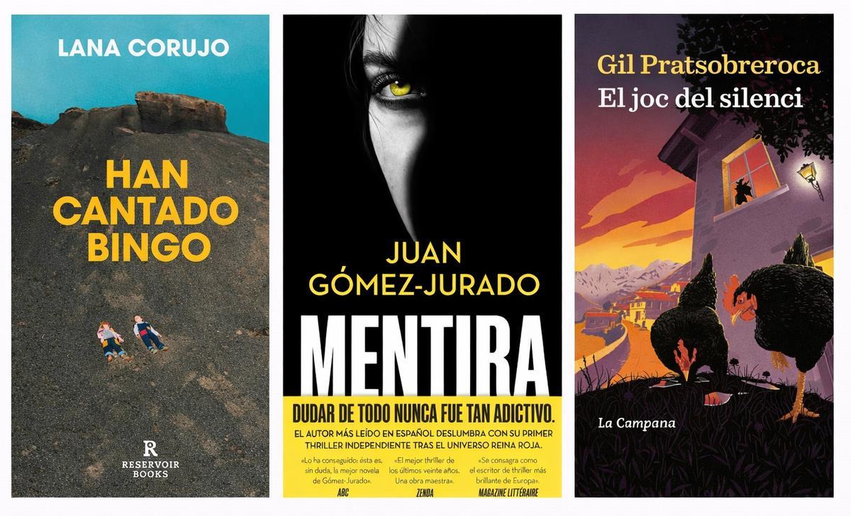 Portadas de 'Han cantado bingo', 'Mentira' y 'El joc del silenci'.