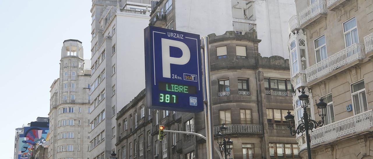 Señalización del parking de Urzaiz en Vigo