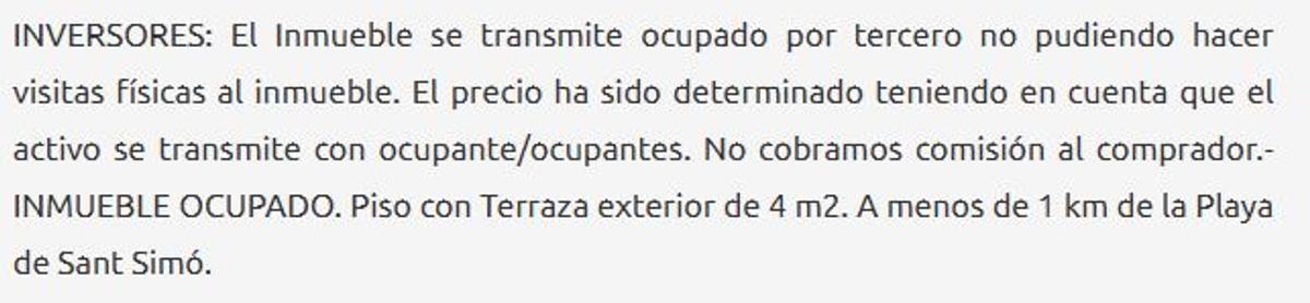 Anuncio de un piso ocupado en venta en el barrio de Rocafonda de Mataró