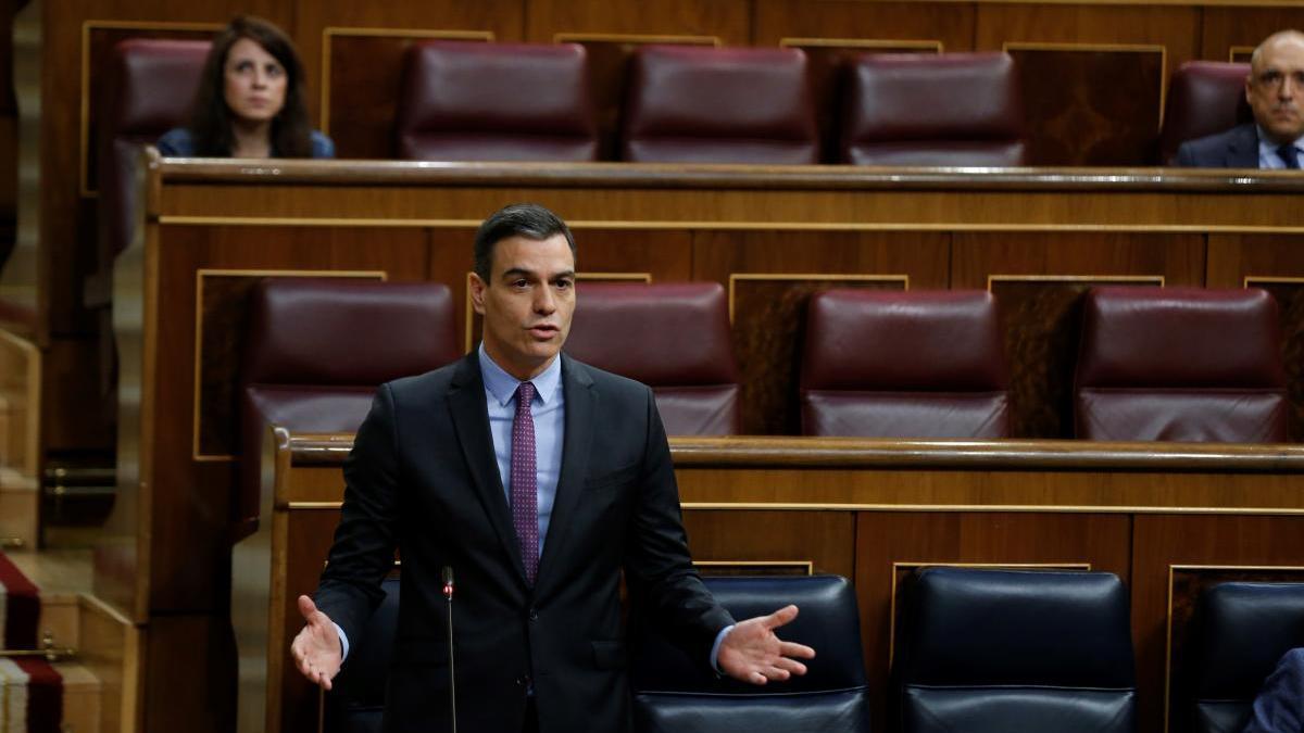 El presidente del Gobierno, Pedro Sánchez, durante la sesión de control de este miércoles en el Congreso de los Diputados.