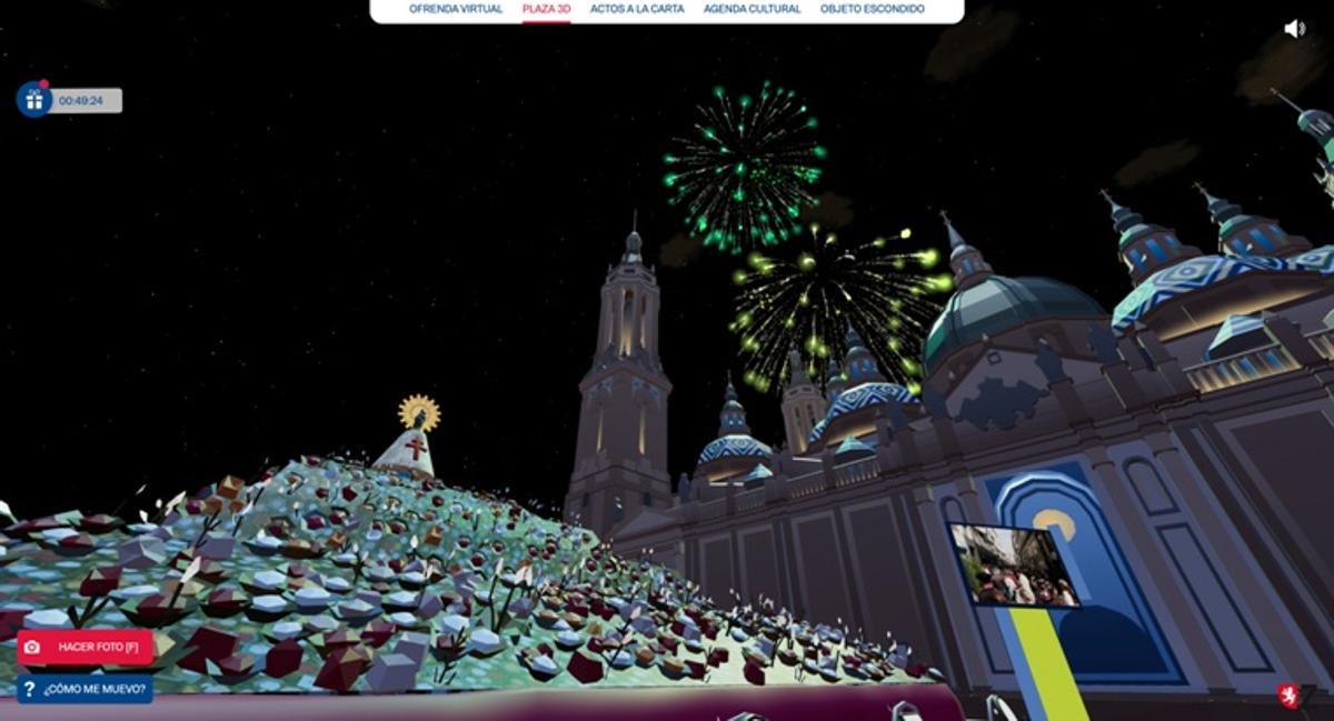 Así será la imagen nocturna de la Ofrenda virtual de flores.