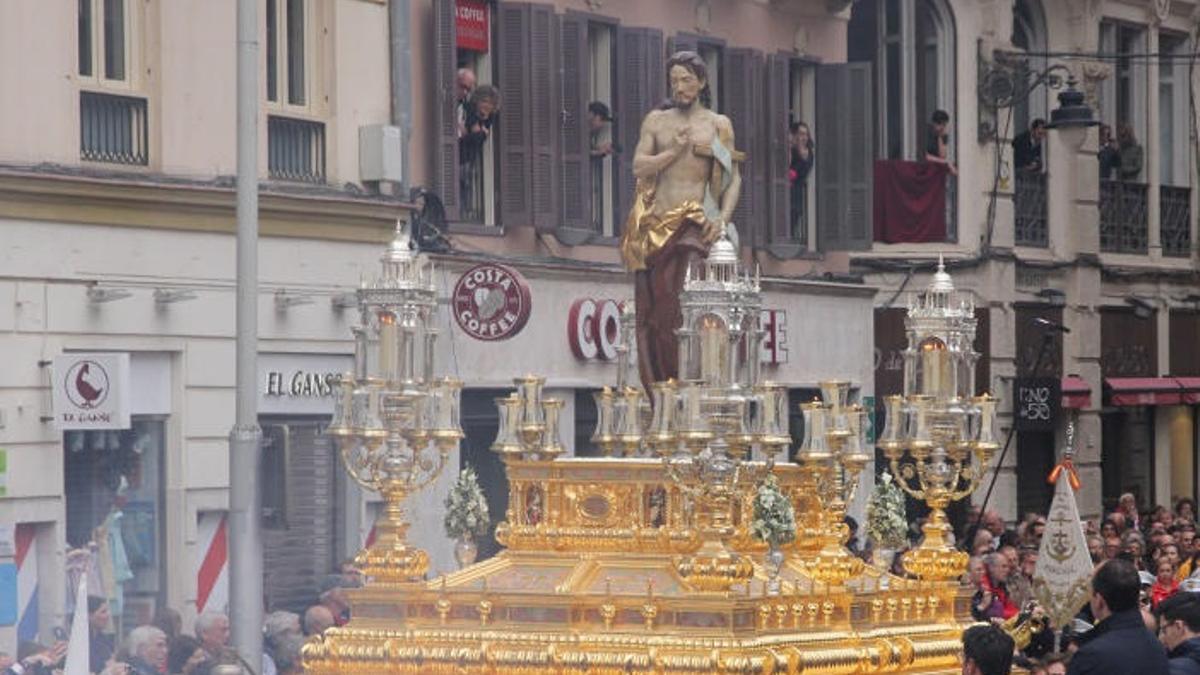 El Cristo Resucitado, titular de la Agrupación de Cofradías, el Domingo de Resurrección de 2019.