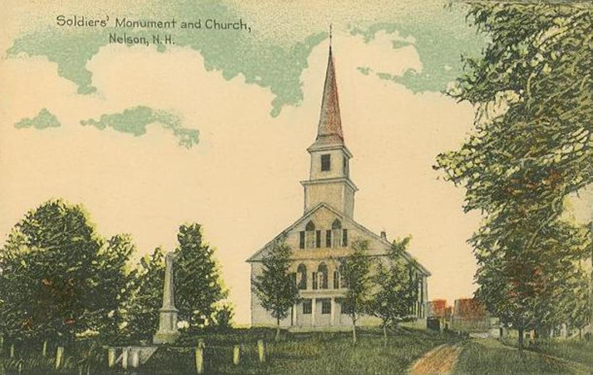 La iglesia de Nelson, el pueblo donde decidió instalarse May Sarton, en una postal de 1910.