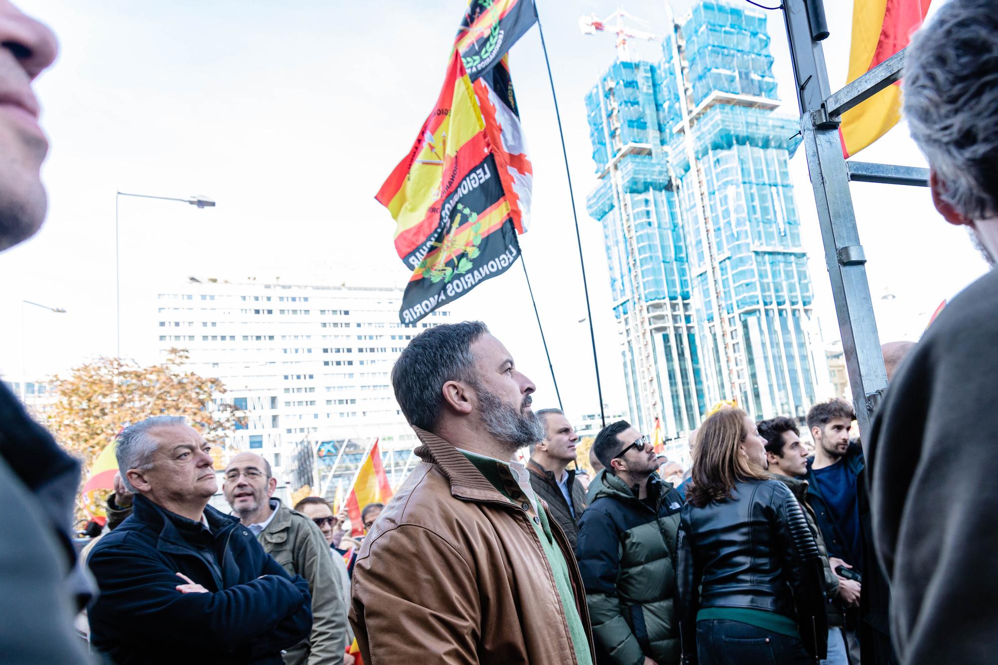 Santiago Abascal, este domingo, en la manifestación contra el gobierno en Madrid.