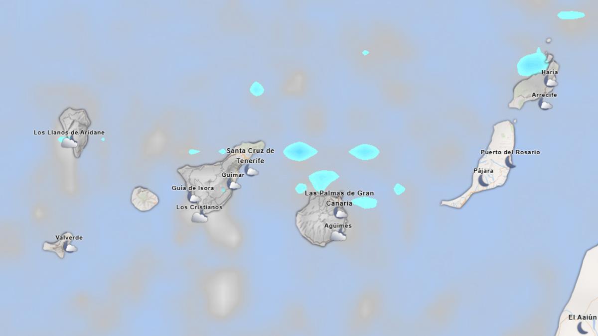 Previsión de las lluvias en Canarias a las 6.00 del miércoles.