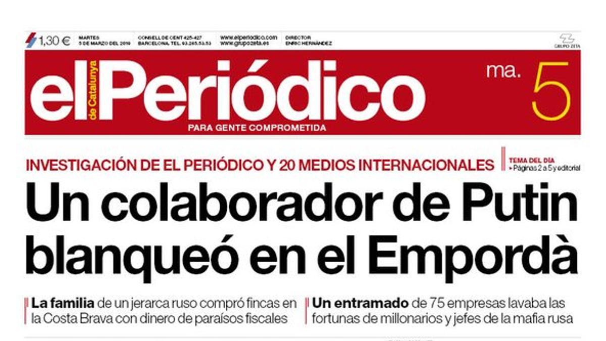 La portada de EL PERIÓDICO del 5 de marzo del 2019