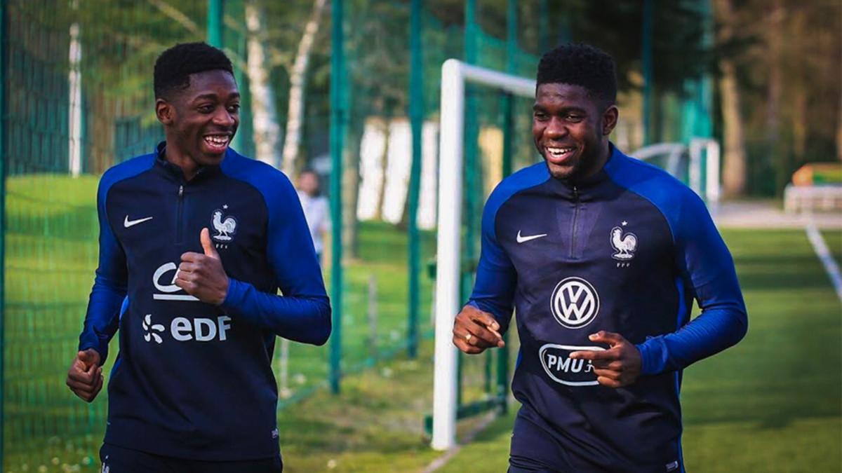 Umtiti y Dembélé, entrenando con la selección francesa
