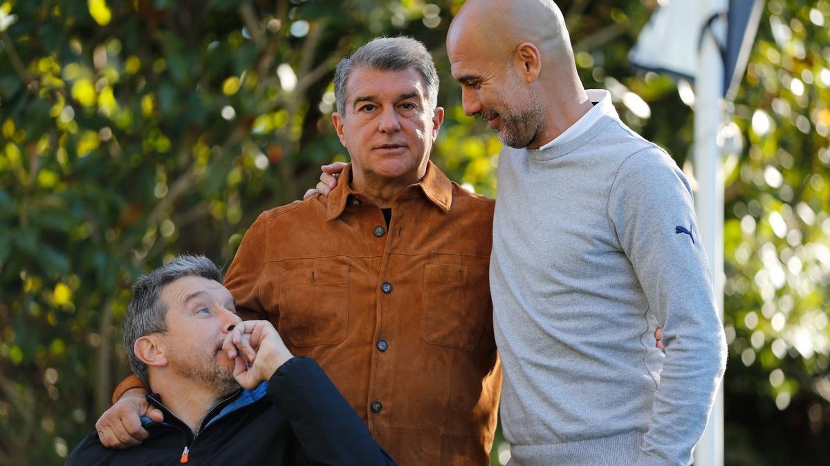 Juan Carlos Unzué, Joan Laporta y Pep Guardiola