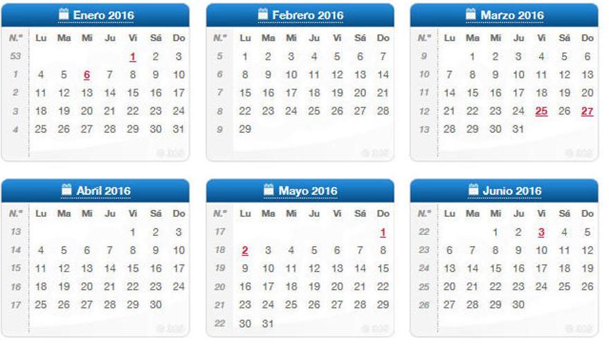 Calendario laboral de 2016.