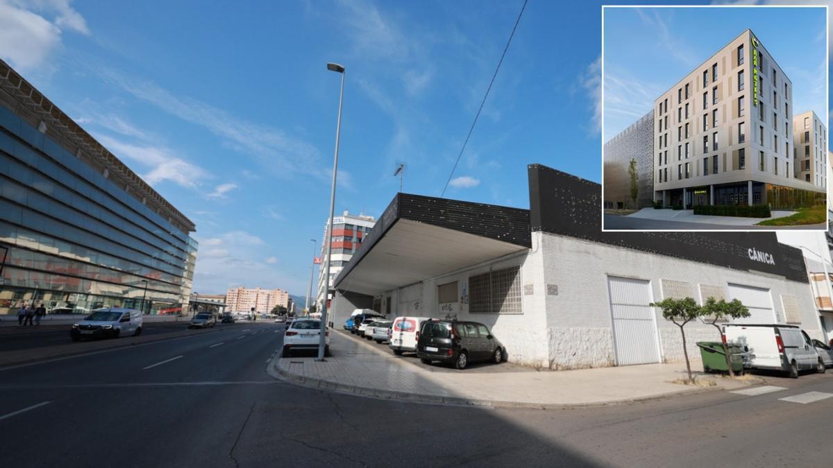 Ubicación del nuevo hotel de tres estrellas de Castelló y recreación de cómo será el edificio.
