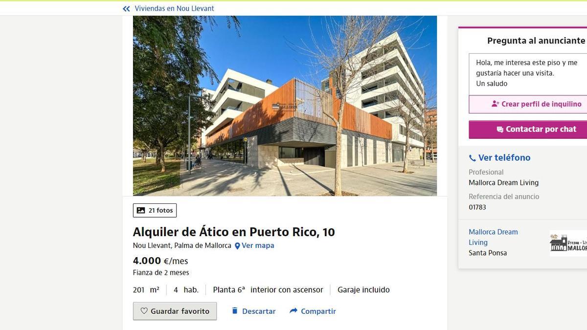 Oferta de un piso en el barrio de Nou Llevant de 150 metros, 200 con las terrazas, por 4.000 euros al mes
