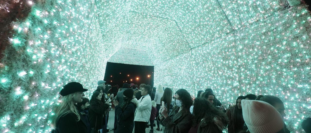 Visitantes en el Interior del árbol de Navidad del Parc de la Mar