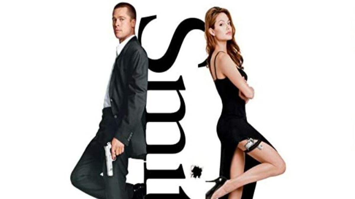 Brad Pitt y Angelina Jolie en el cartel de la película 'Mr&amp;Mrs. Smith' .