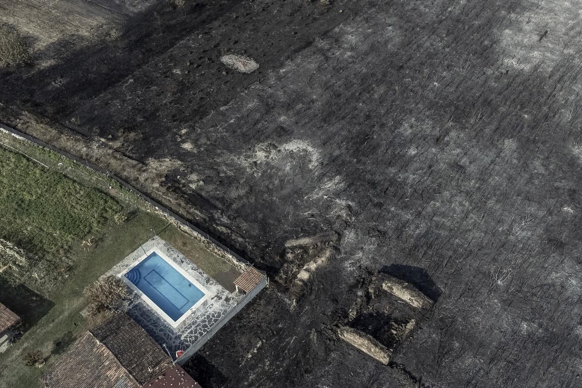 Vista área de superficie calcinada en Oímbra, Verín, en 2022
