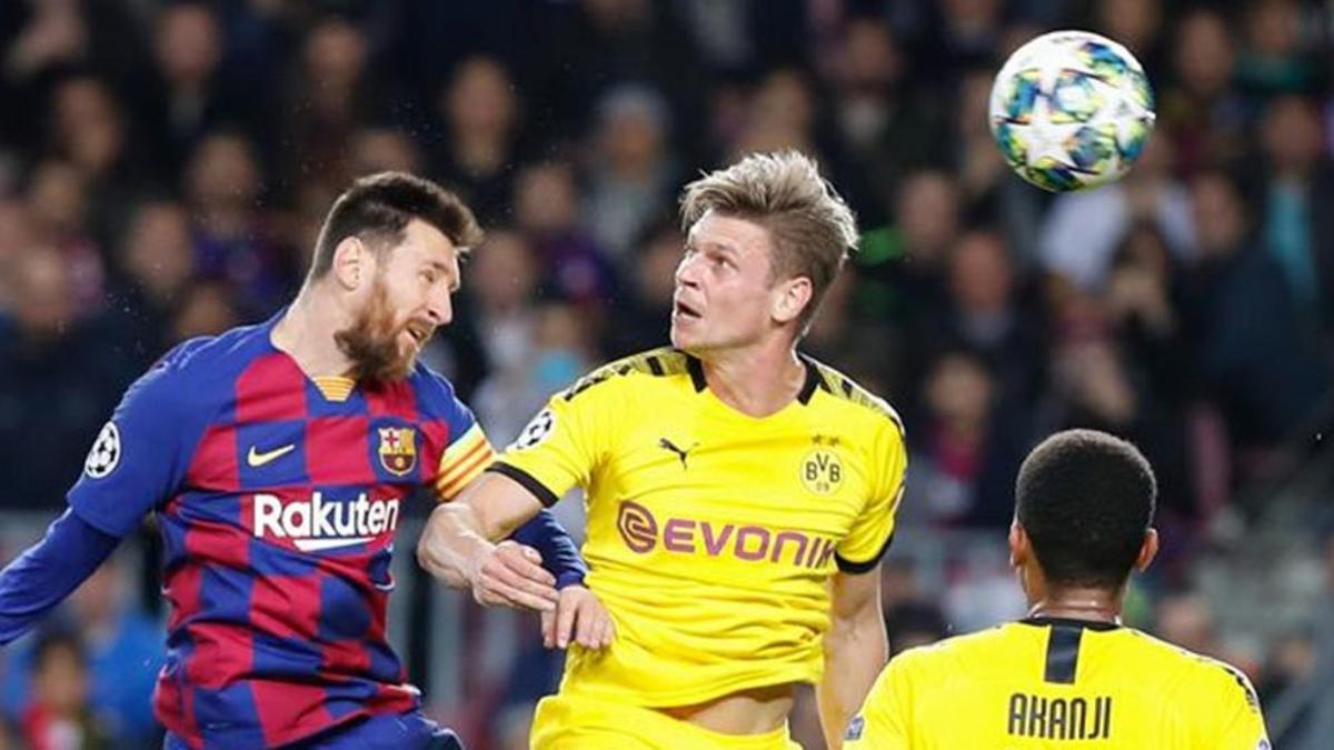 Messi, en una acción del FC Barcelona - Borussia Dortmund (3-1). El equipo azulgrana logró la victoria 99 como local en Champions League