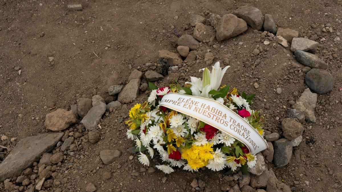 Burial site of two-year-old migrant girl, Elene Habiba Traore, who had been revived by Spanish health workers after being rescued off the island of Gran Canaria