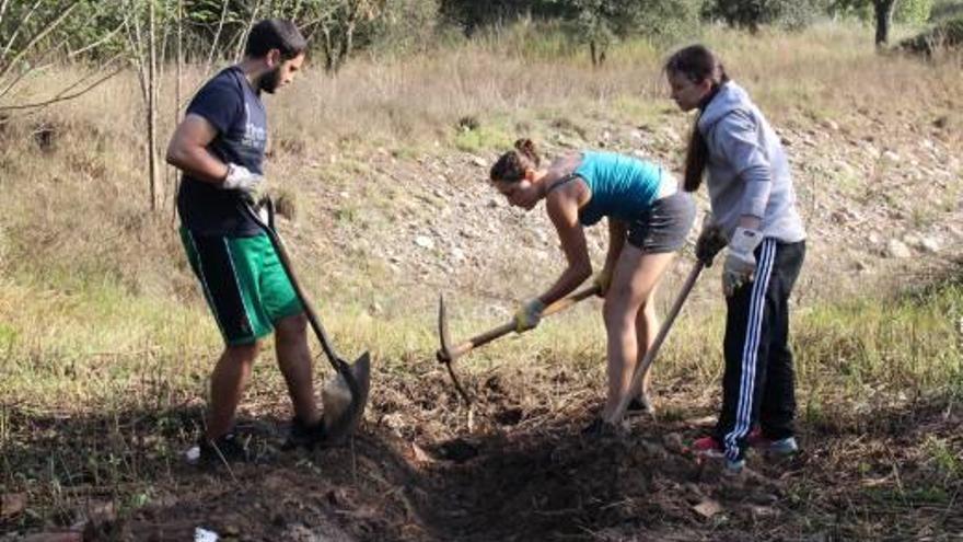 Imatges d&#039;uns joves del camp de treball arreglant una de les basses de Salt.