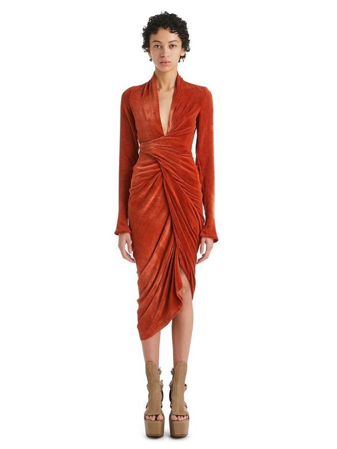 Vestido de terciopelo naranja de Rick Owens