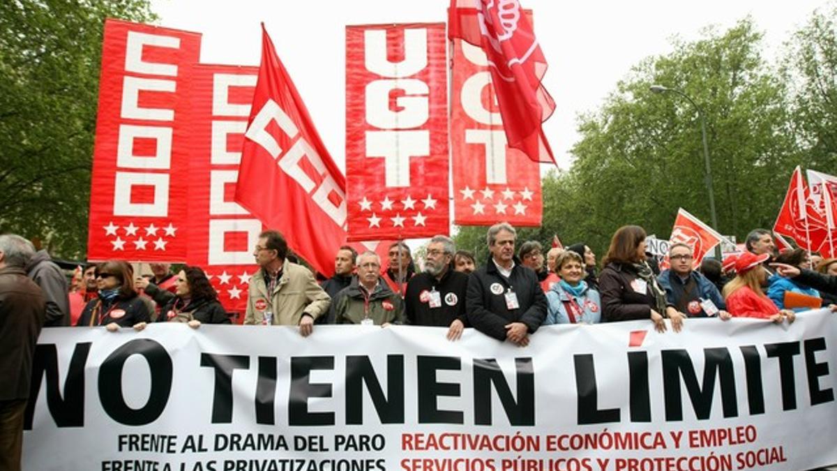 Cabecera de la manifestación del Primero de Mayo en Madrid.