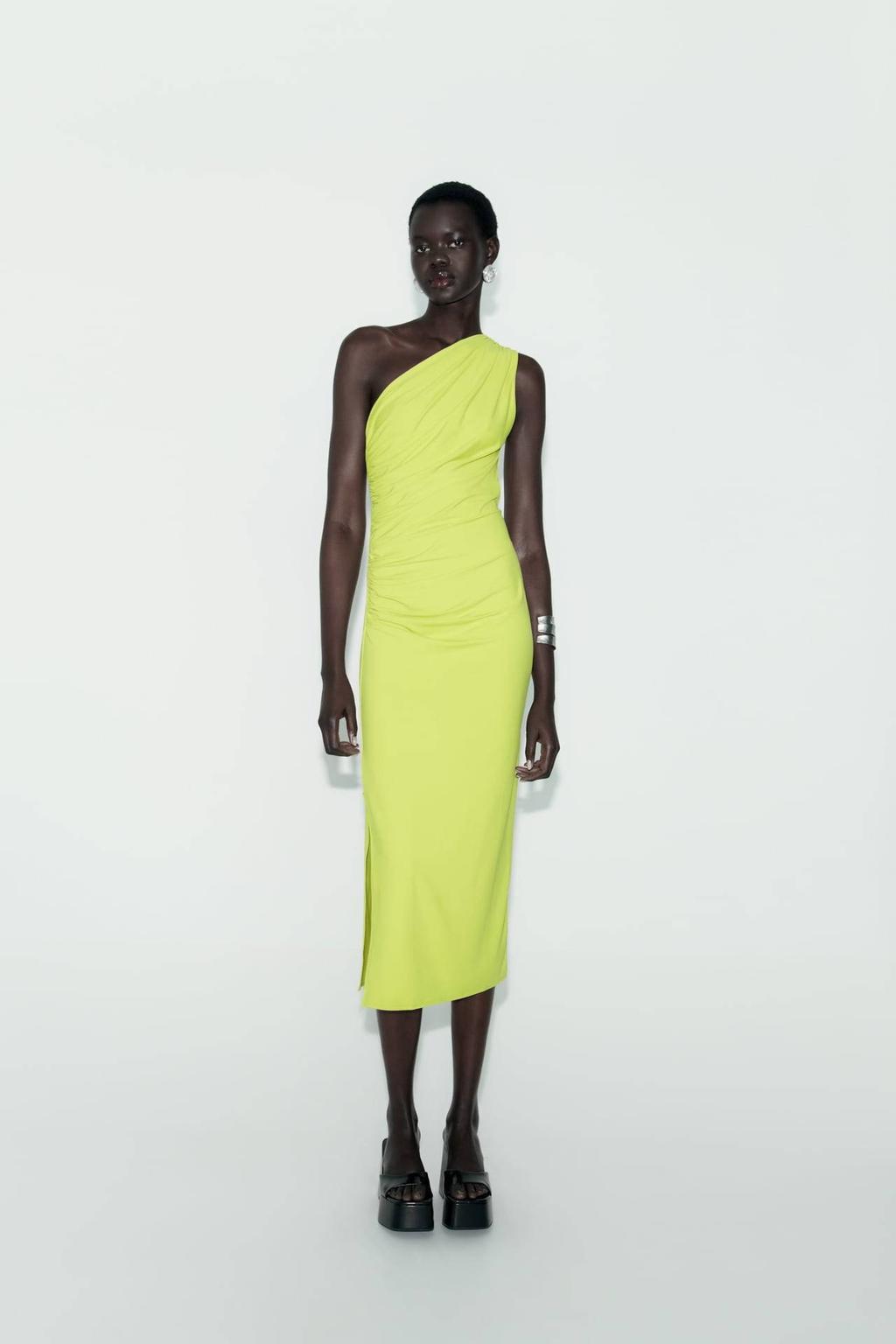 Lima Vestido Verde Fluor Zara FLORAL SATIN MINI DRESS Fluorescent Lime ZARA  United States