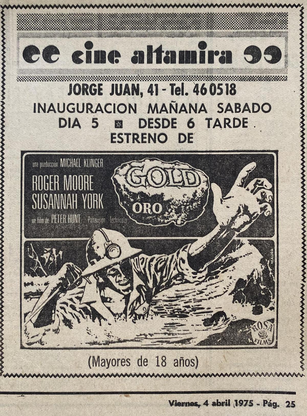 Anunci de la inauguració del cine Altamira, aparegut en INFORMACIÓN.