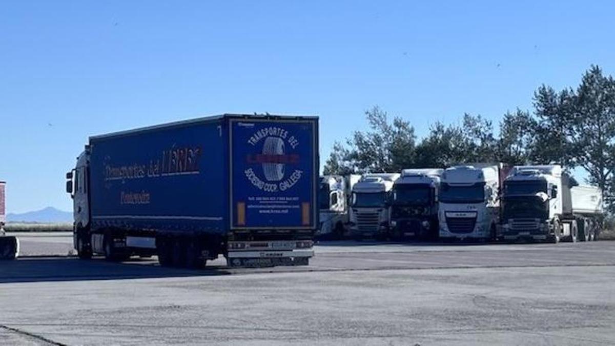 Varios camiones en una área de descanso