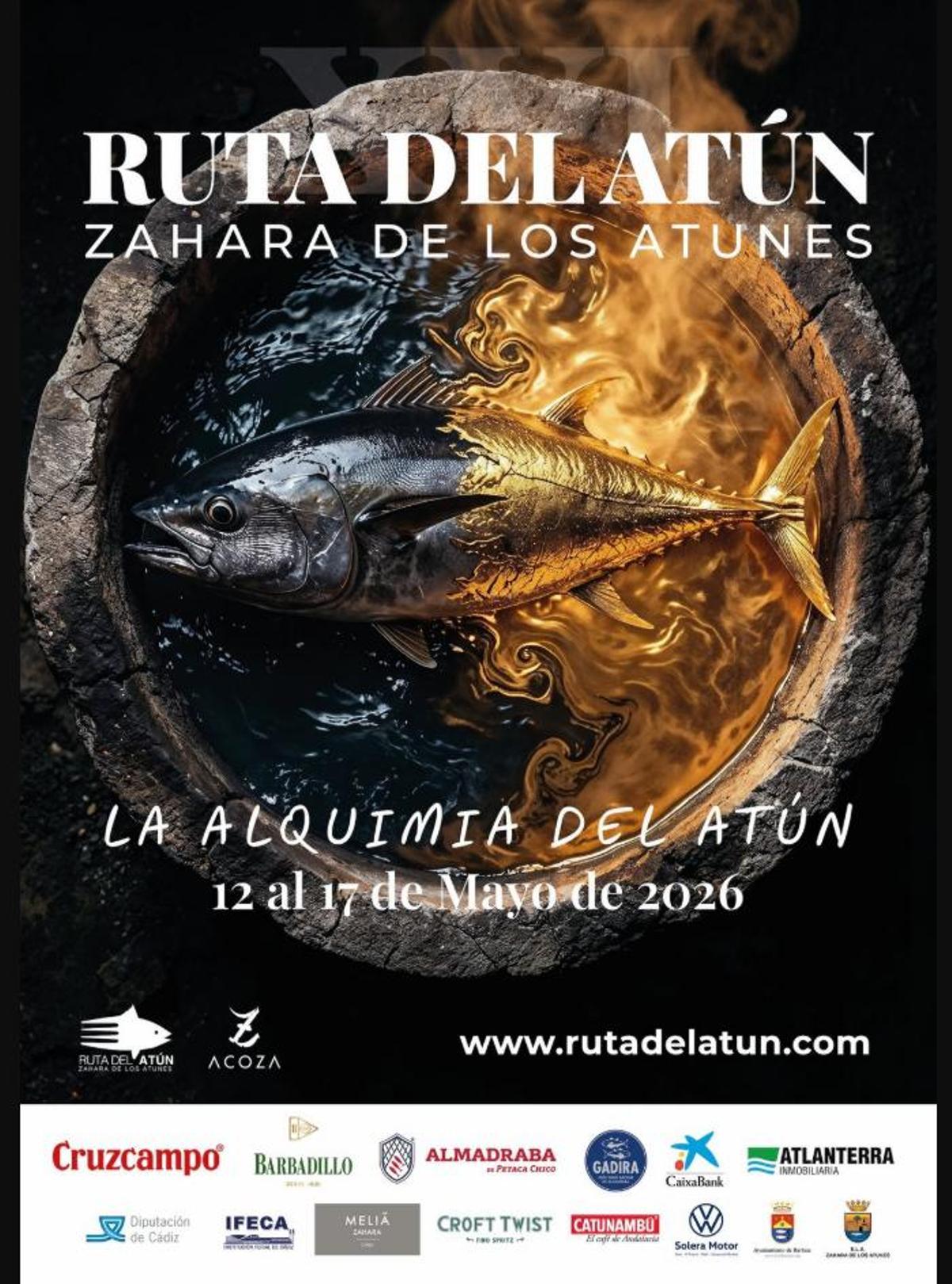 Cartel de la XVI Ruta del Atún de Zahara de los Atunes, que se celebra del 12 al 17 de mayo bajo el lema 'La Alquimia del Atún de Almadraba'.