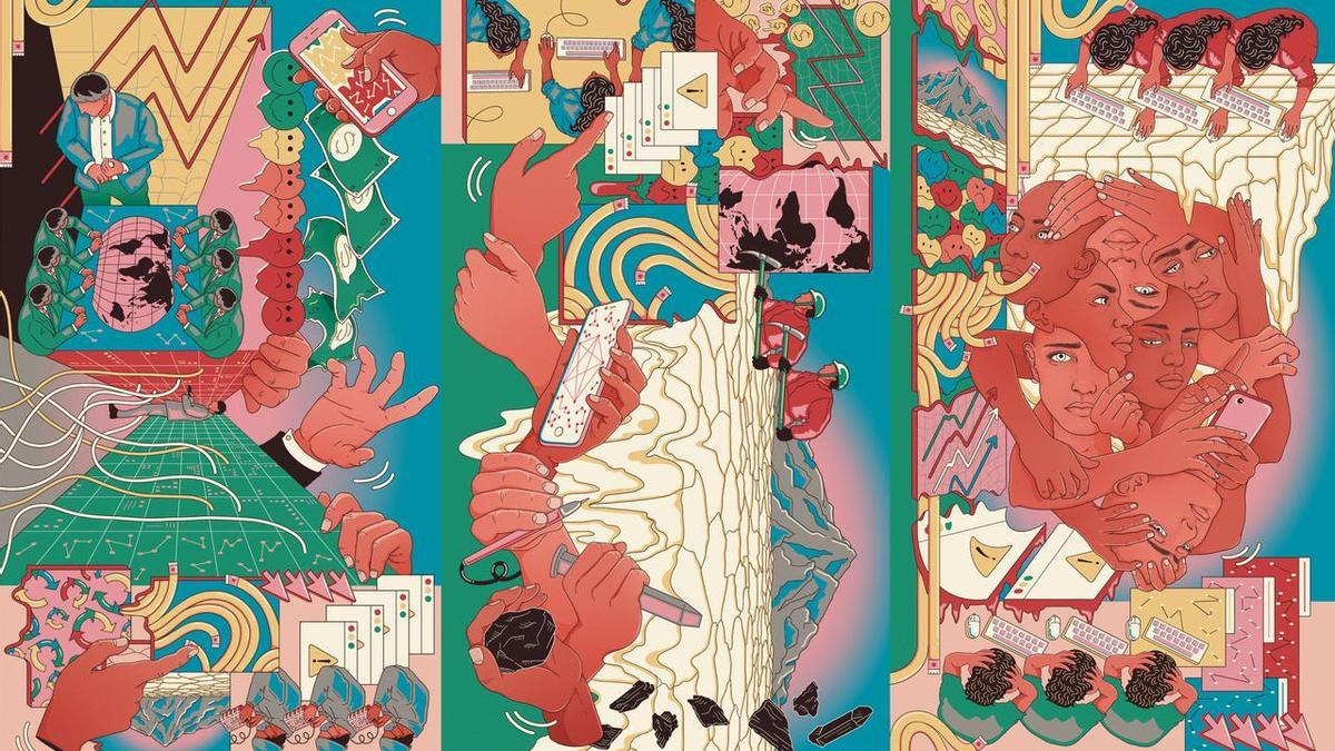 Tríptico sobre los impactos geopolíticos, sociales, laborales y medioambientales de la inteligencia artificial.