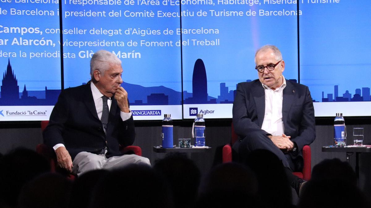 Jordi Clos y Jordi Valls en el diálogo celebrado en Foment del Treball.
