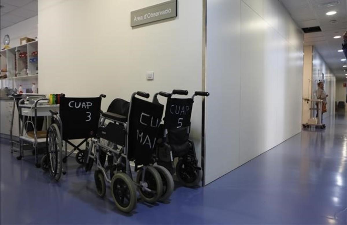 Sala de acceso al CUAP Manso, el centro de urgencias del Eixample, en Barcelona, este jueves.  