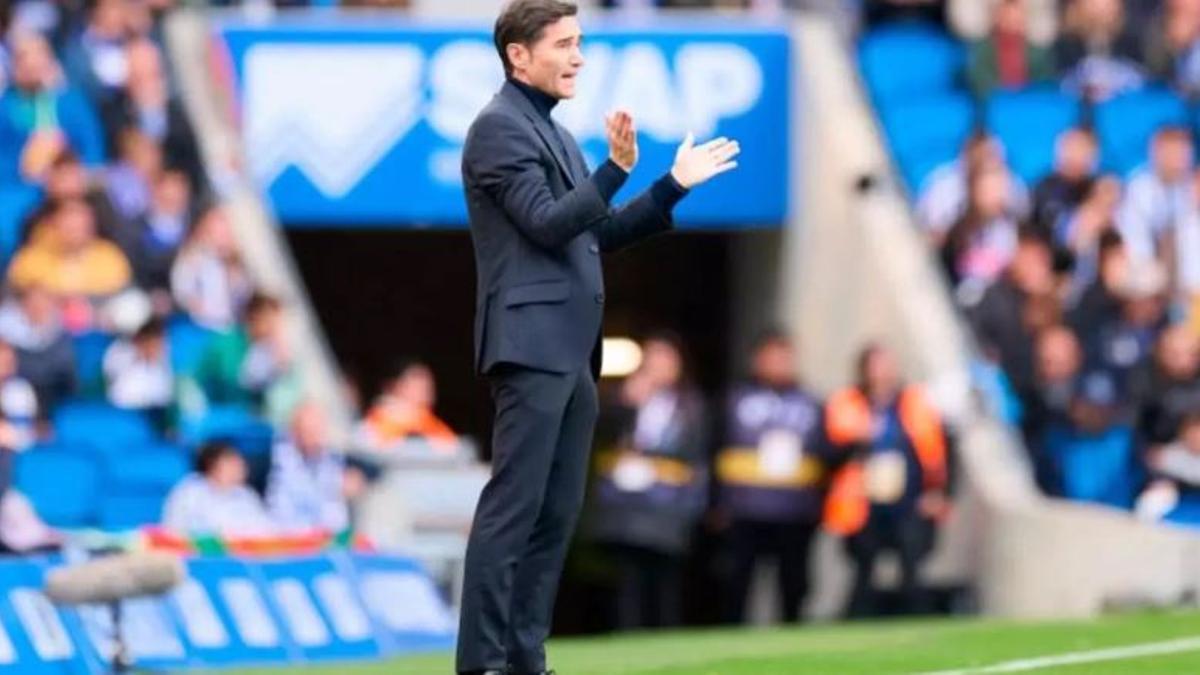 Marcelino, durante la primera parte del Real Sociedad-Villarreal