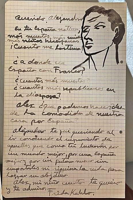 Una de las cartas de Frida a Alexandre. La frase de despedida es: “Alex, mi niño, cuánto te quiero y admiro”.
