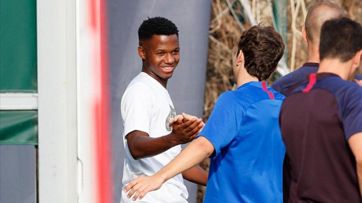 Ansu Fati en el entreno del juvenil A del lunes