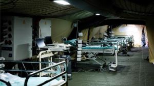 Un hospital móvil para atender enfermos de coronavirus en Francia.