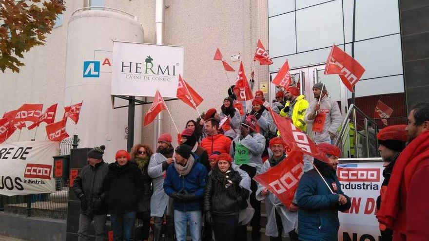 Trabajadores de Hermi de las plantas de Sada y Torrijos, ayer ante la sede de Cistérniga (Valladolid).