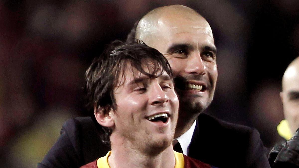 Guardiola junto a Messi, después de ganar la Champions con el Barça