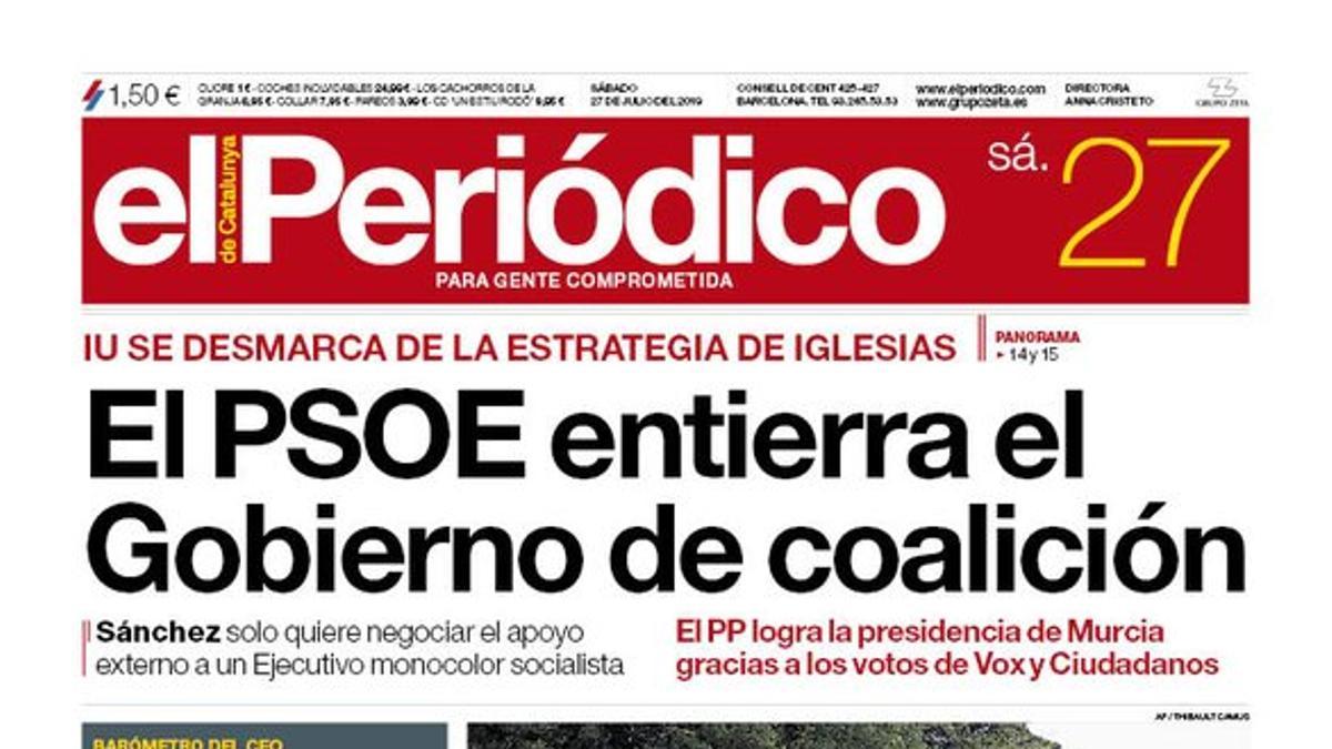 La portada de EL PERIÓDICO del 27 de julio del 2019