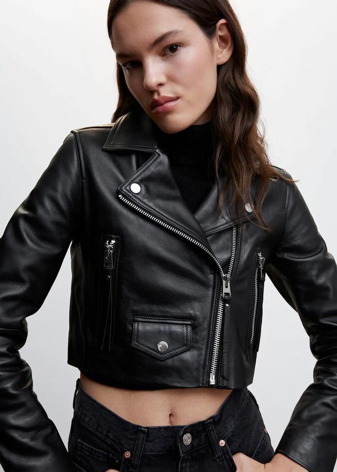 Cazadora estilo 'biker' de piel de napa, de Mango