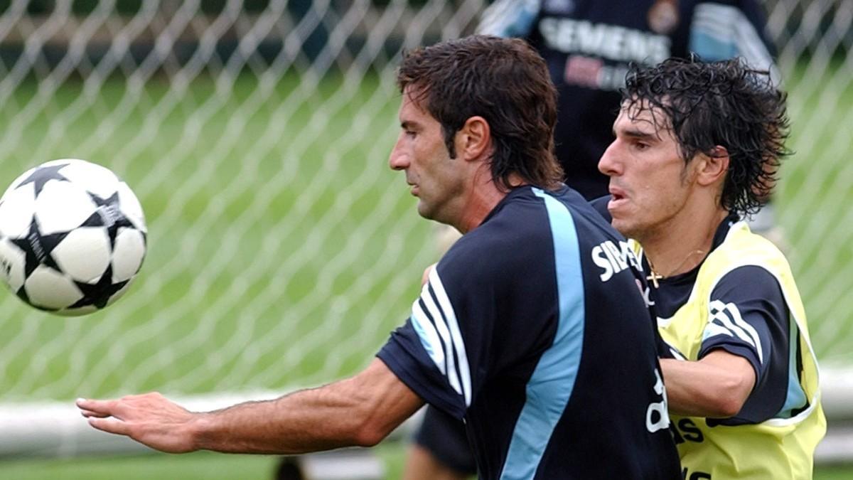 Miñambres y Luis Figo en su etapa en el Real Madrid